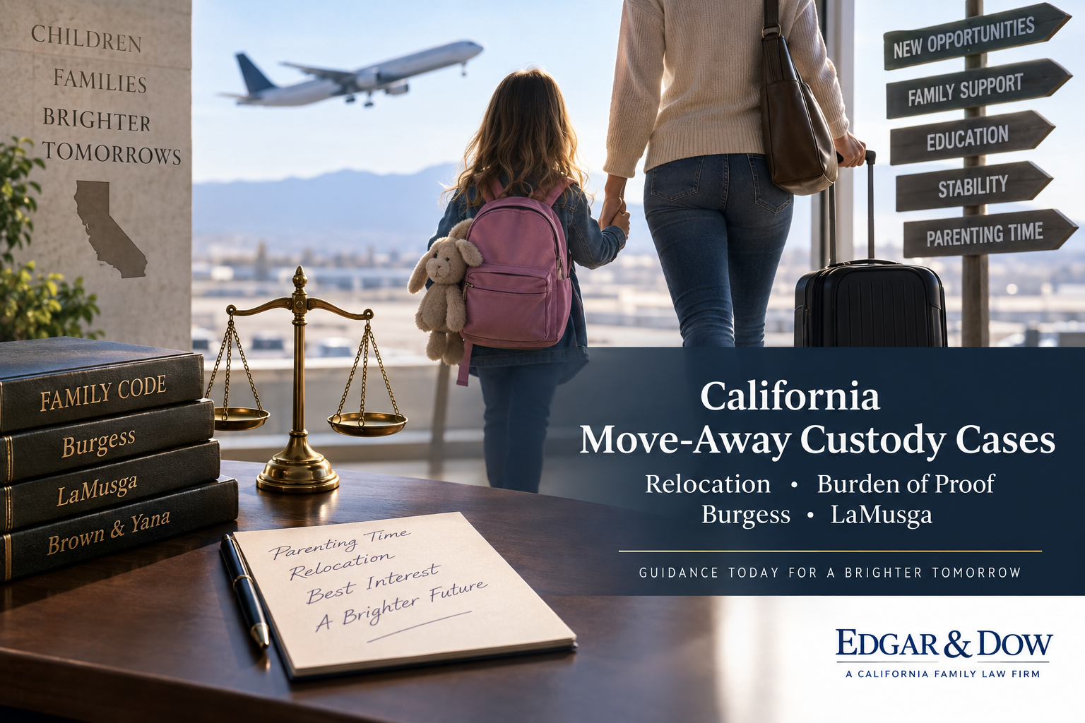 California move-away custody cases involving relocation, parenting time, burden of proof, Burgess and LaMusga.