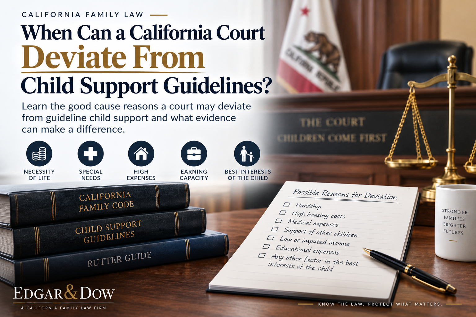 California child support guideline deviation explaining when a court may order child support above or below guideline.