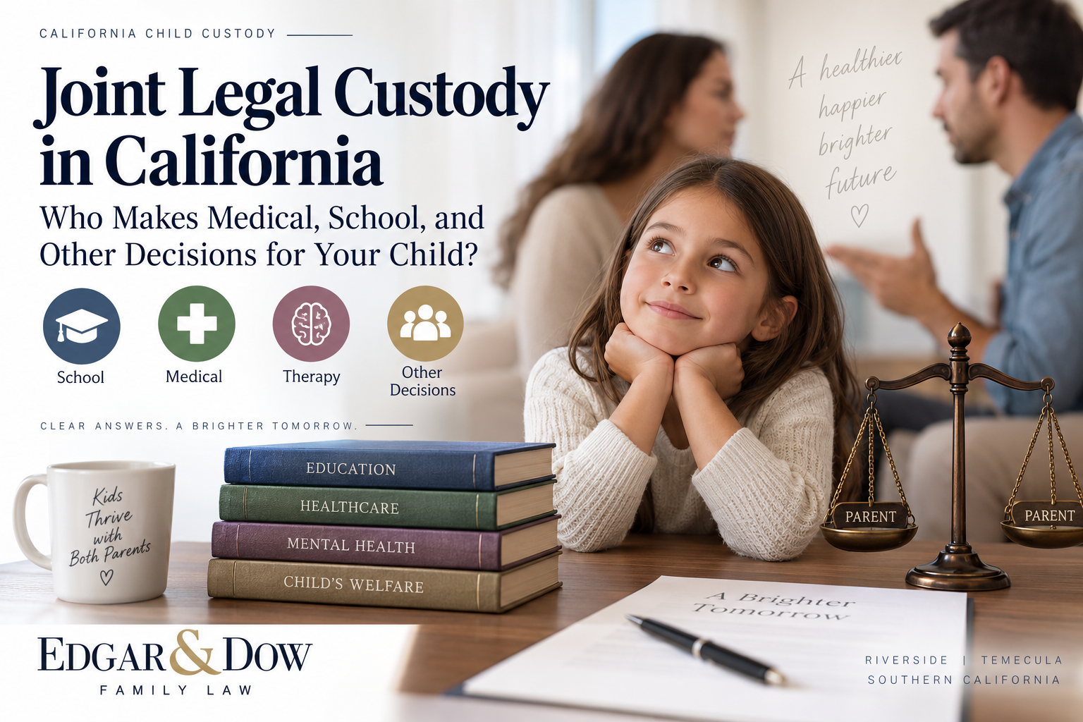 Joint legal custody in California explained, including medical, school, therapy and other child custody decisions.